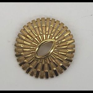 Vintage Trifari Gold Tone Round Brooch With Detailed Intricate Designs